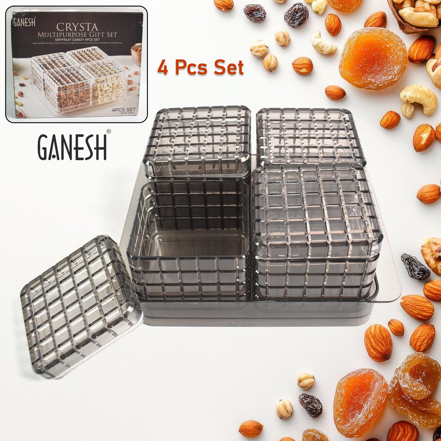 Ganesh Multipurpose Gift Set Dry Fruit Candy (4 Pcs Set  With Tray) Ganesh Multipurpose Gift Set Dry Fruit Candy (4 Pcs Set  With Tray)